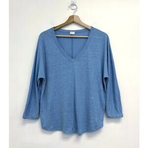 POETRY Linen V-Neck Coastal Lightweight Knit Relaxed 3/4 Sleeve Sweater Top US8
